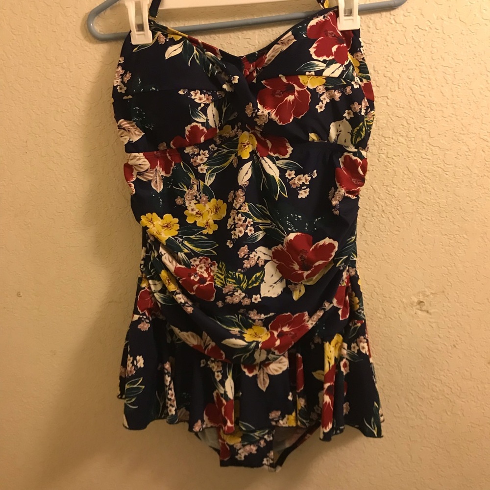Floral one piece swimsuit halter top